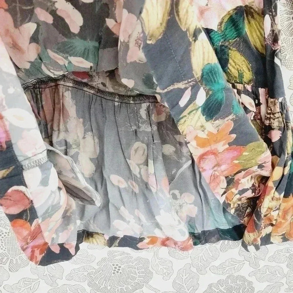 Anthropologie Meadow Rue Long Sleeve Floral Flare Mini Dress Unlined Size 4 - Picture 5 of 9